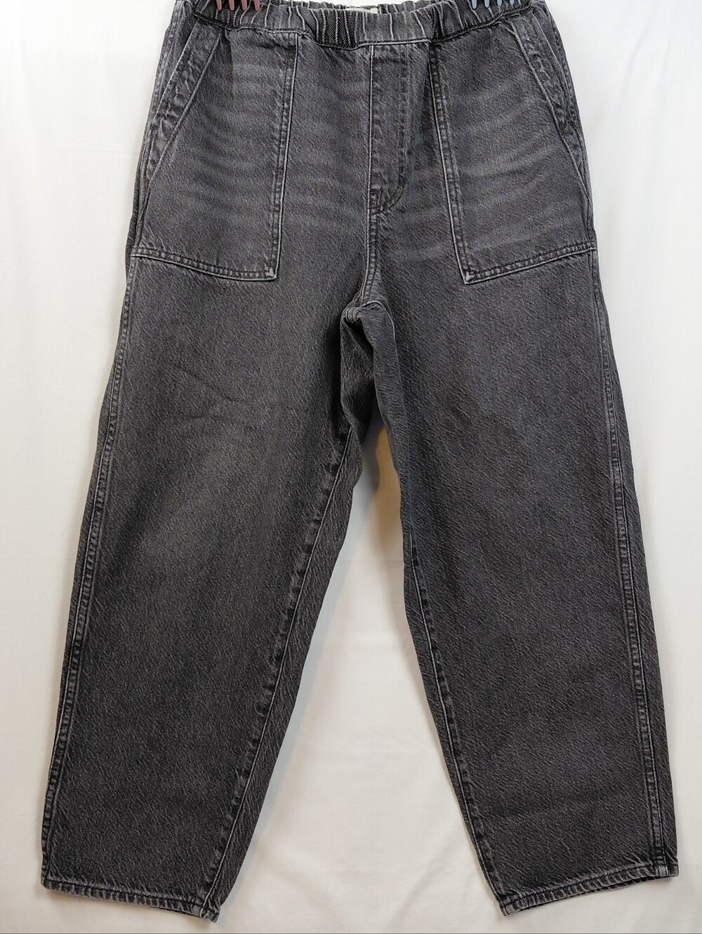 Madewell‎ Baggy Barrel Jeans Elastic Waist Pull On Women's Size Large Cropped